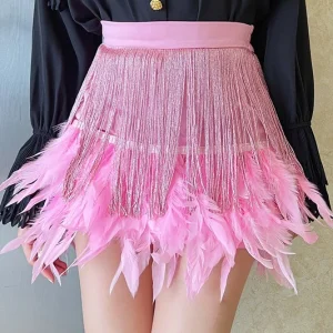 FALDA PLUMAS PALO DE ROSA
