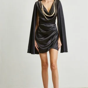 VESTIDO MAYUMI COLLARES SATIN NEGRO