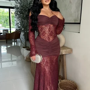 MAXI VESTIDO BOHO ENCAJE ROJO