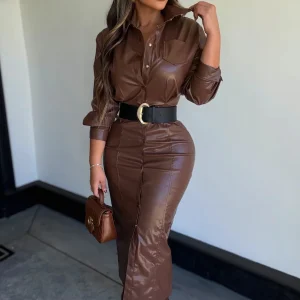 VESTIDO PIEL CAMEL MIDI