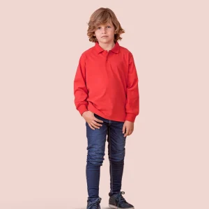 Polo manga larga de niño rojo básico botones