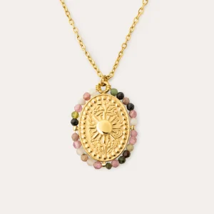 Collar Medallion Stones Sun Acero Baño Oro